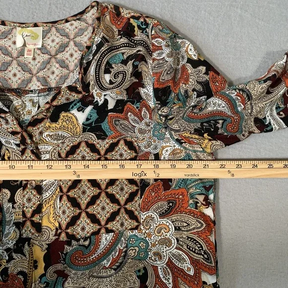 Anthropologie Fig & Flower Floral Paisley Tunic Shirt Sheath 3/4 Sleeves Large - Picture 5 of 10